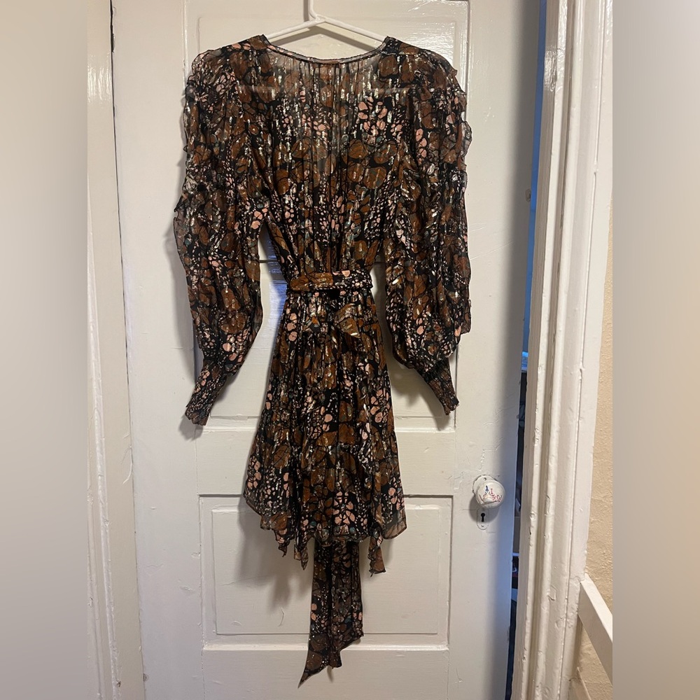 Ulla Johnson 4 Natalia silk long sleeve brown gold  dress lurex boho romantic - Picture 7 of 8